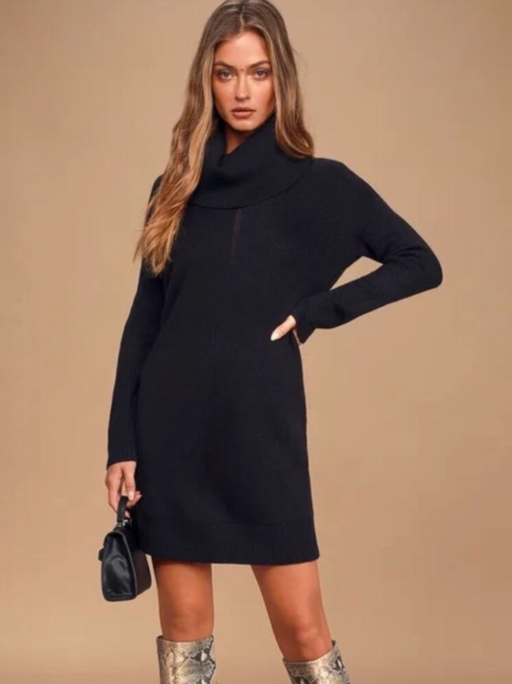 Lulu's Black Ribbed Turtleneck Sweater